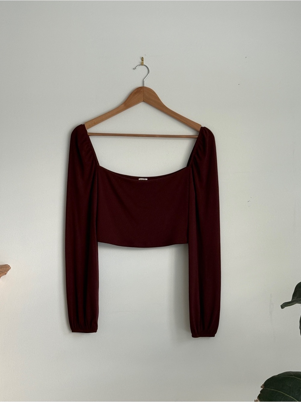 Sunday Best Square Neck Long Sleeve Crop Top in Wine Red